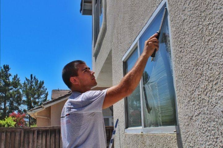 Cleaning exterior windows on a commercial property