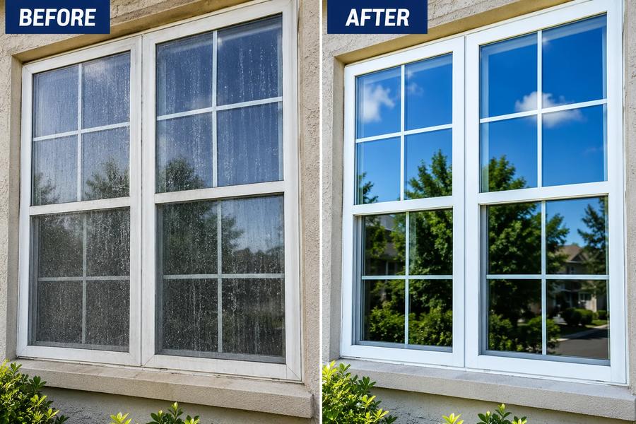 Home windows before and after cleaning by Clear View