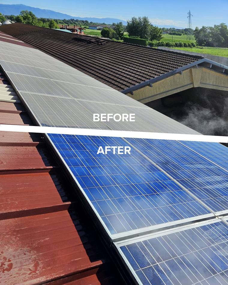 Solar panels before and after cleaning by Clear View
